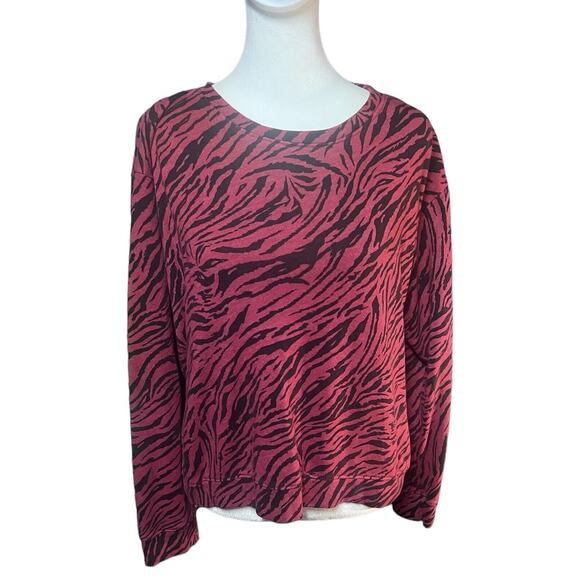 Sundry Womens Red Stonewash Animal Zebra Print Pullover Sweatshirt, Size 0 (XS) - Picture 1 of 8